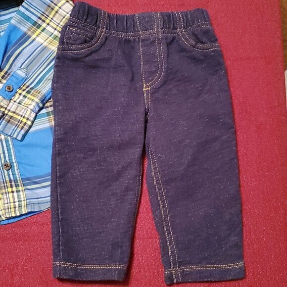 Carter's Plaid Button Down Hoodie Shirt & Elastic Waist Pants Sz 9M - Picture 5 of 12